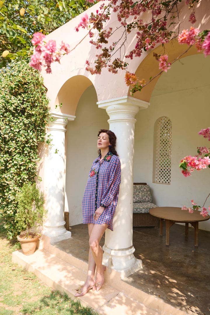 LAYLA PINK CROSS STITCH SHIRT DRESS