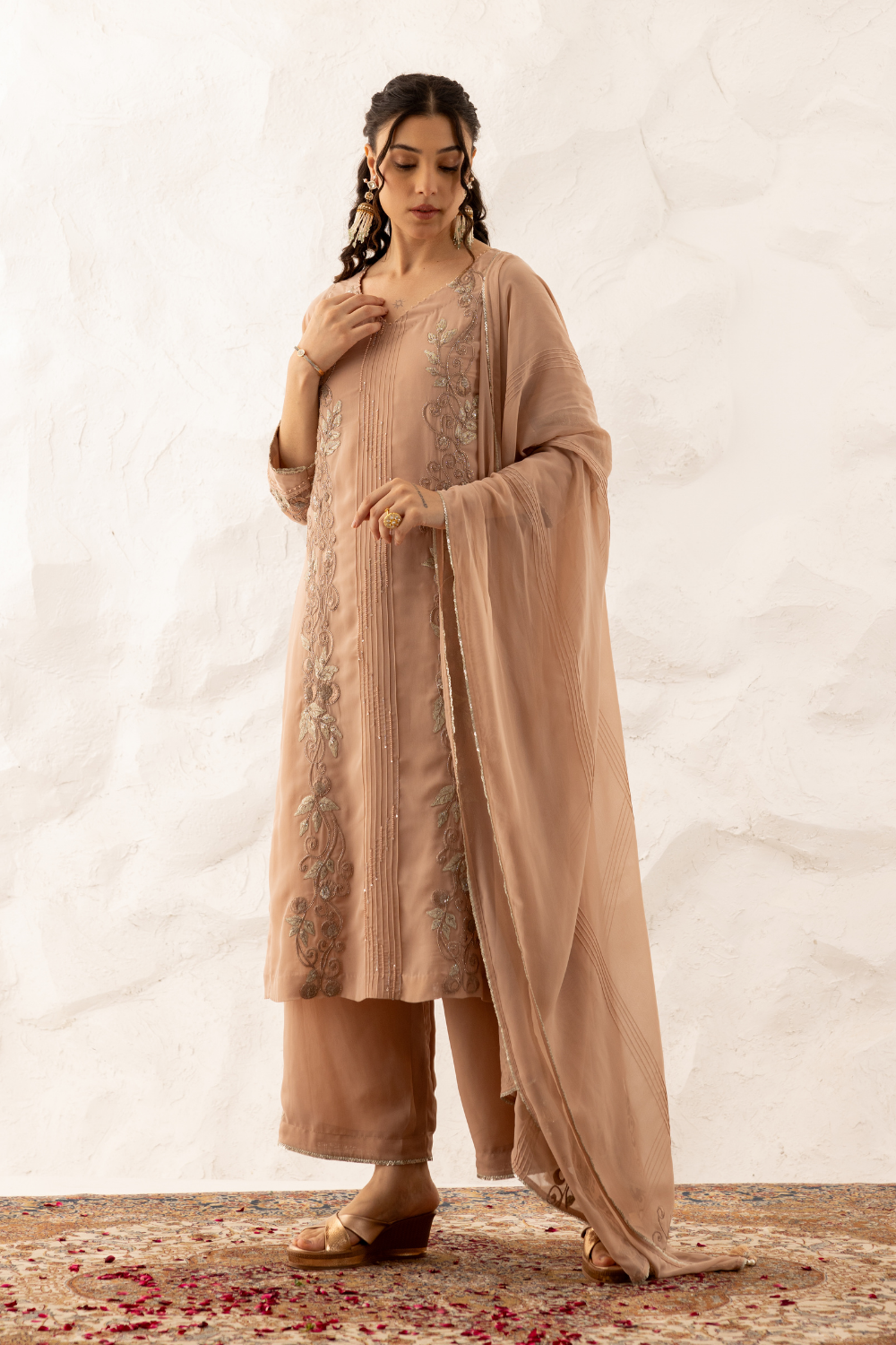 Megha Nude Zardozi Embroidered Georgette Suit with Plazzo
