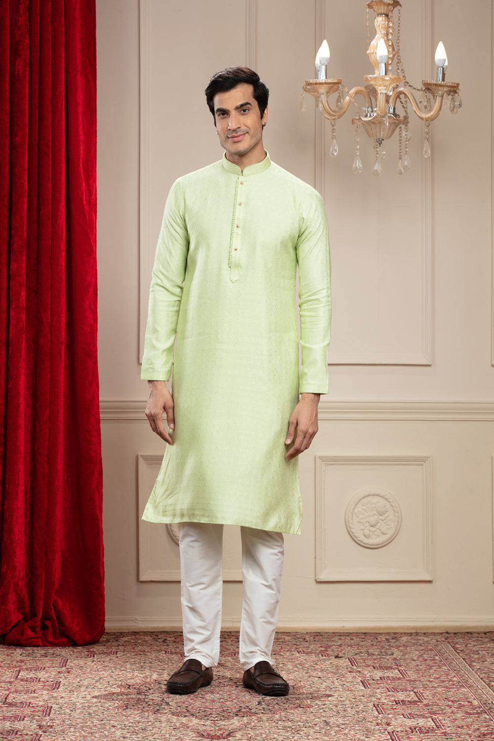 Pista Green Plain Splendid Silk Kurta Pajama Set