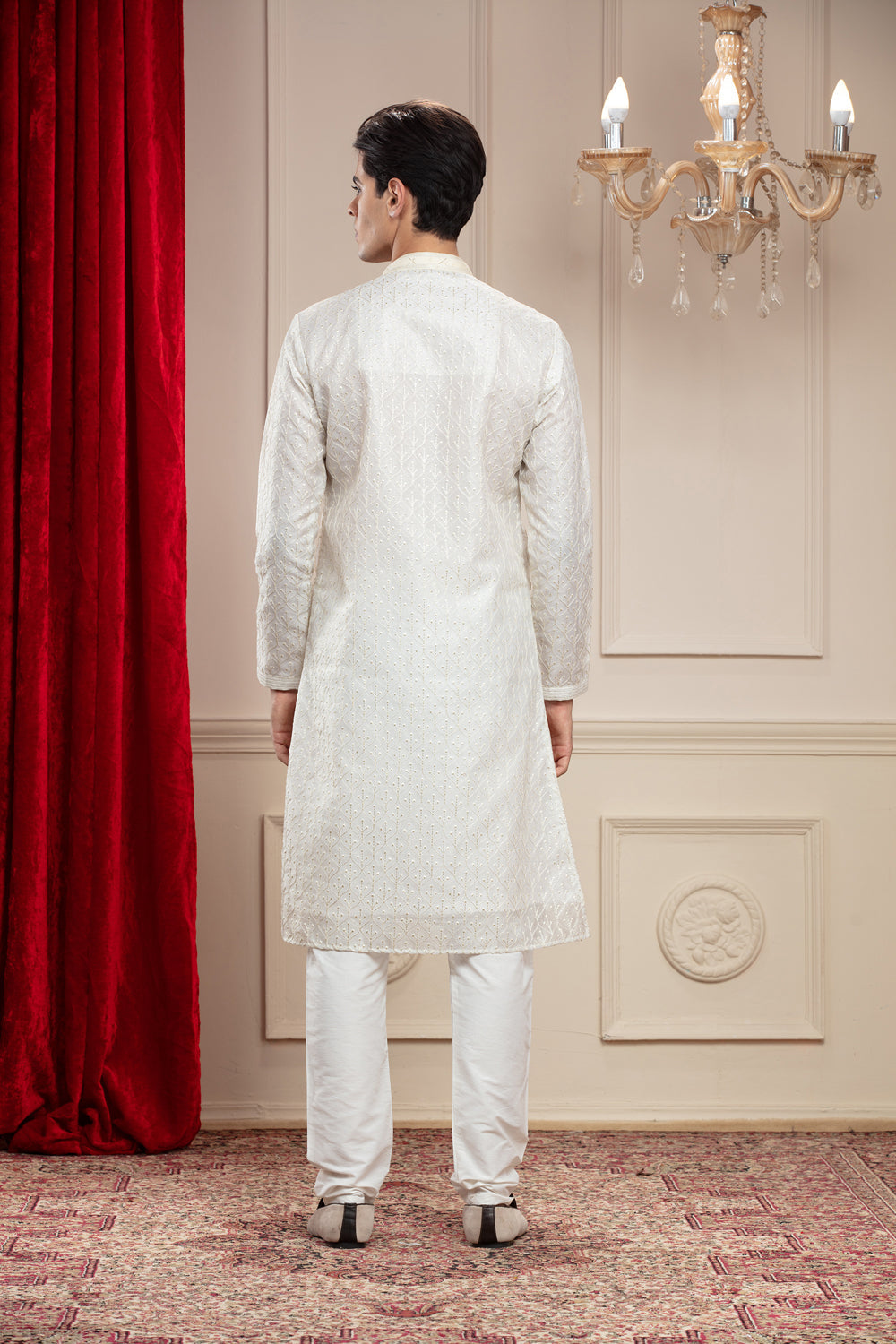 Snow White Plain Splendid Silk Kurta Pajama Set