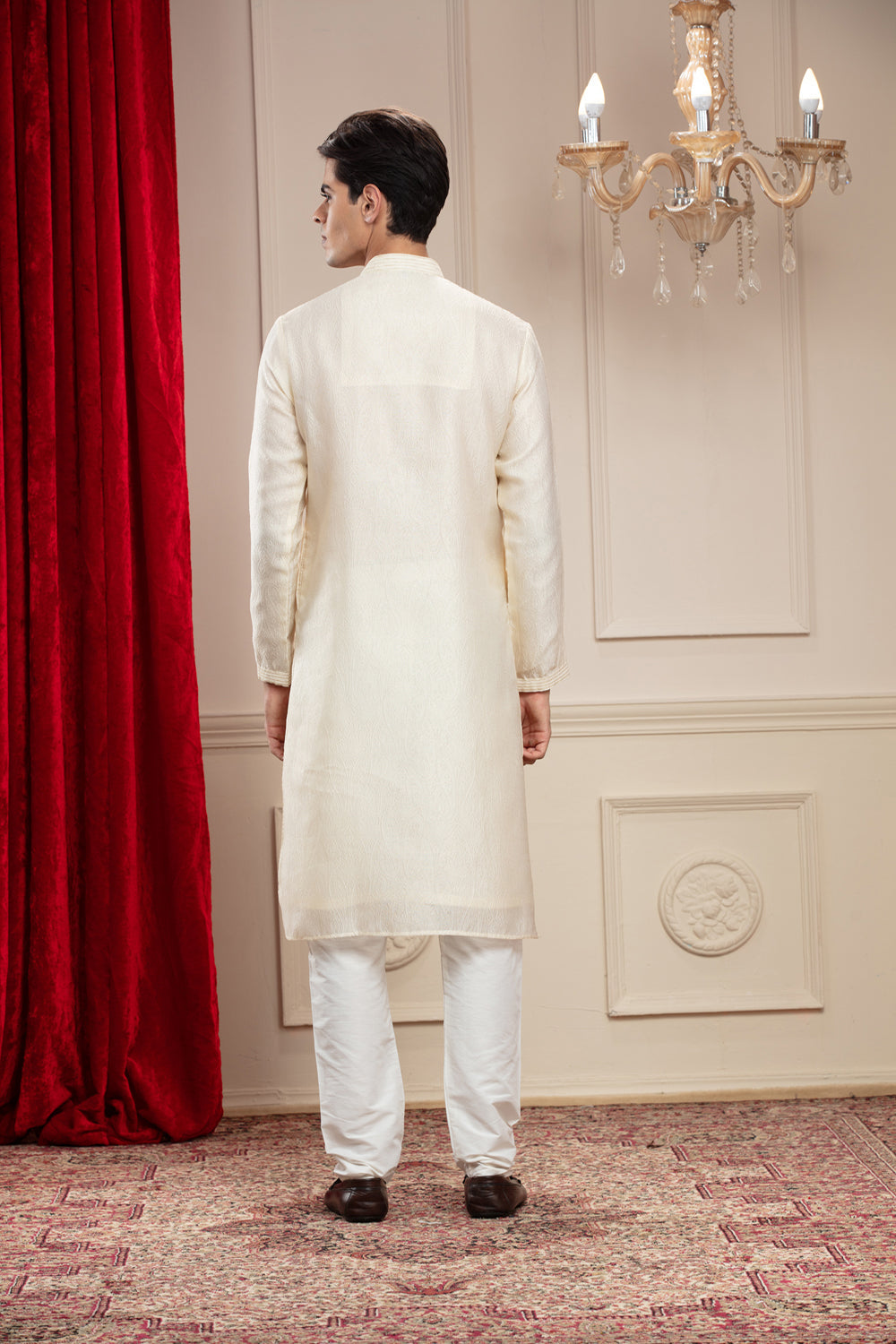 Alabaster White Plain Splendid Silk Kurta Pajama Set