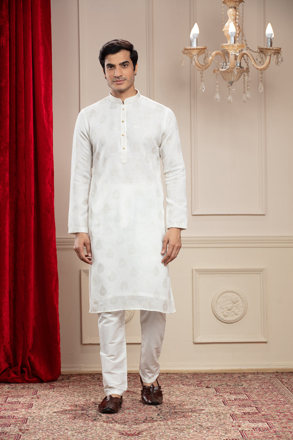 Pearl White Plain Splendid Silk Kurta Pajama Set