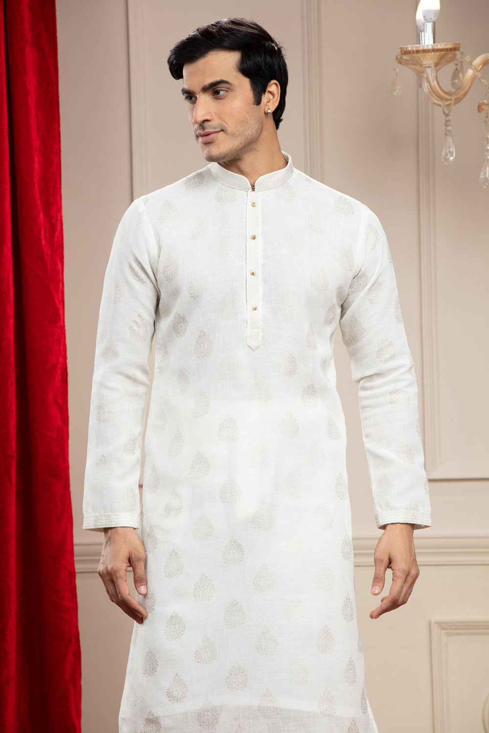 Pearl White Plain Splendid Silk Kurta Pajama Set