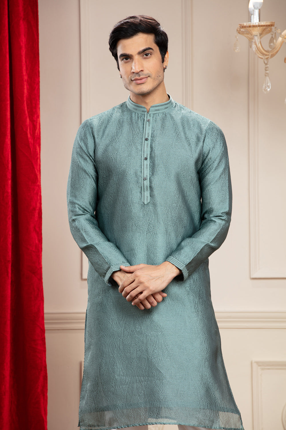 Teal Plain Splendid Silk Kurta Pajama Set