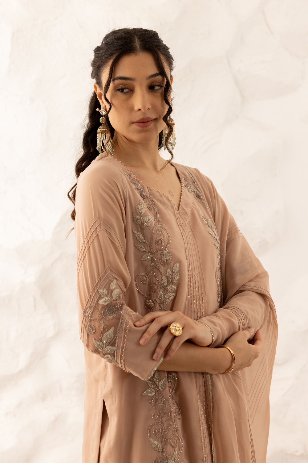 Megha Nude Zardozi Embroidered Georgette Suit with Plazzo