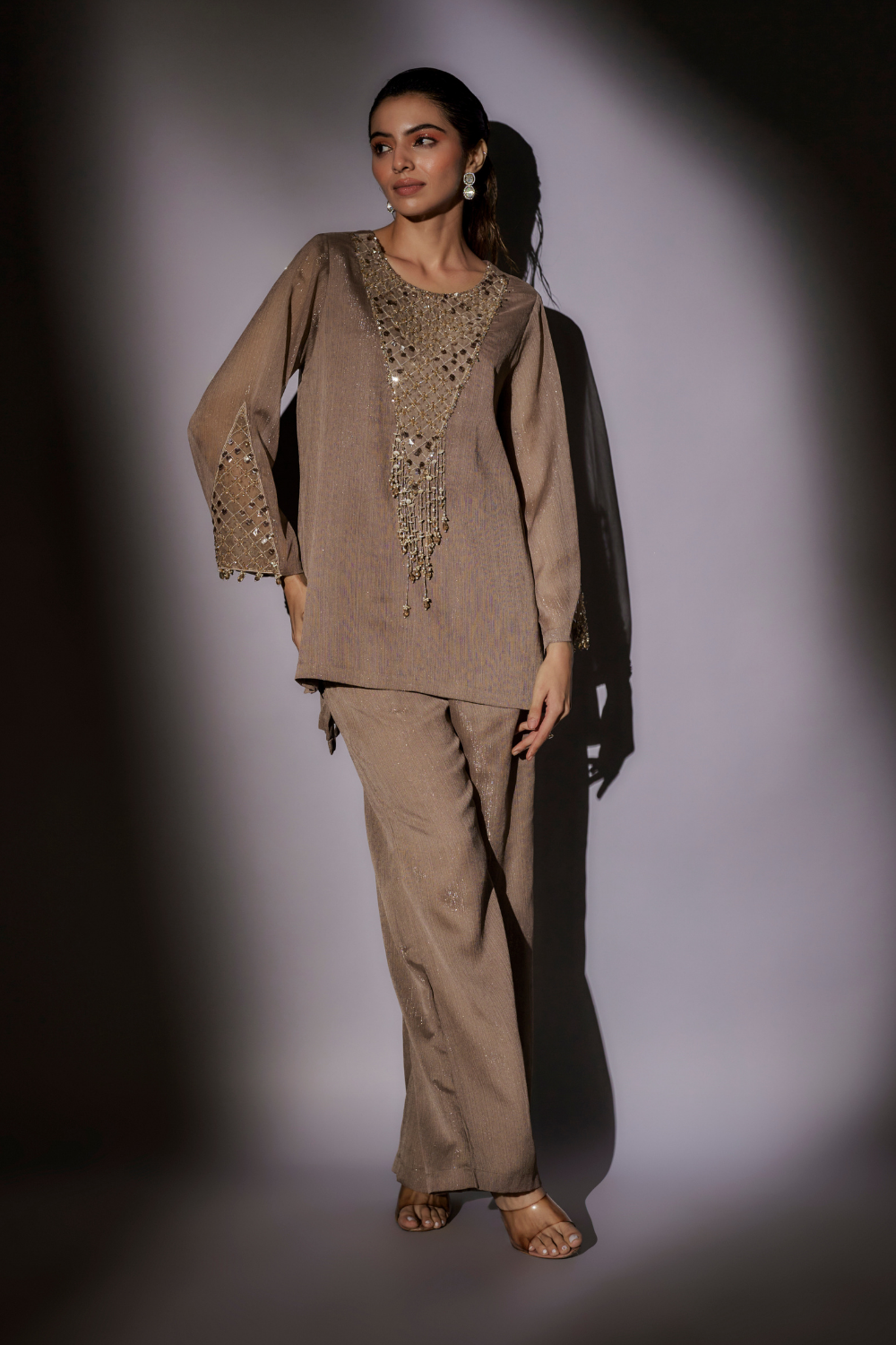 Emily Skin Lurex Co-ord Set - Embroidered Festive Party Wear