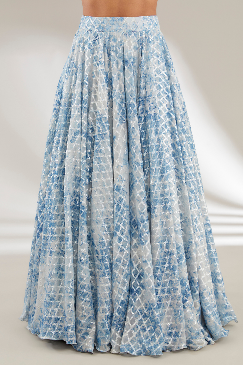 Blue Opada Silk Naya Jacket Set with Leaf Scalped Lapel
