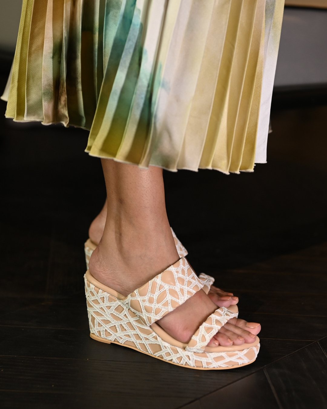 Cushioned Nude Webbed Wedges