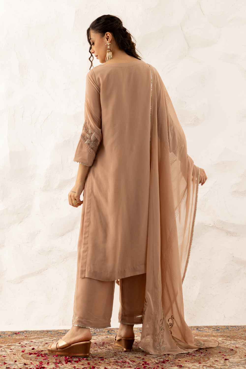 Megha Nude Zardozi Embroidered Georgette Suit with Plazzo