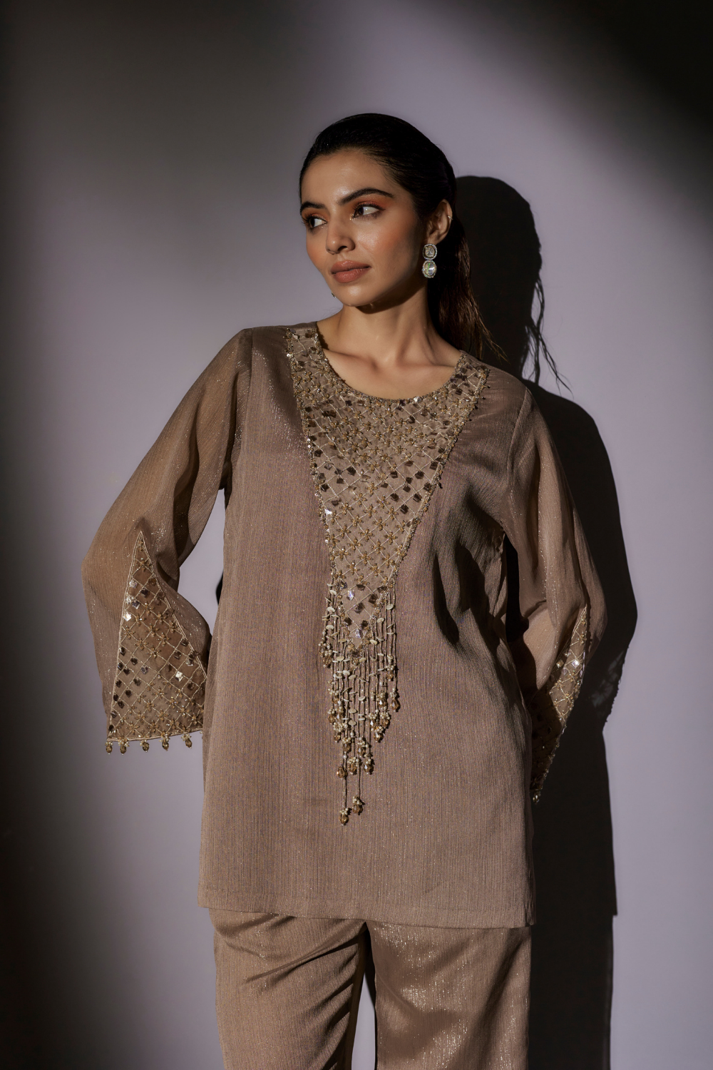 Emily Skin Lurex Co-ord Set - Embroidered Festive Party Wear
