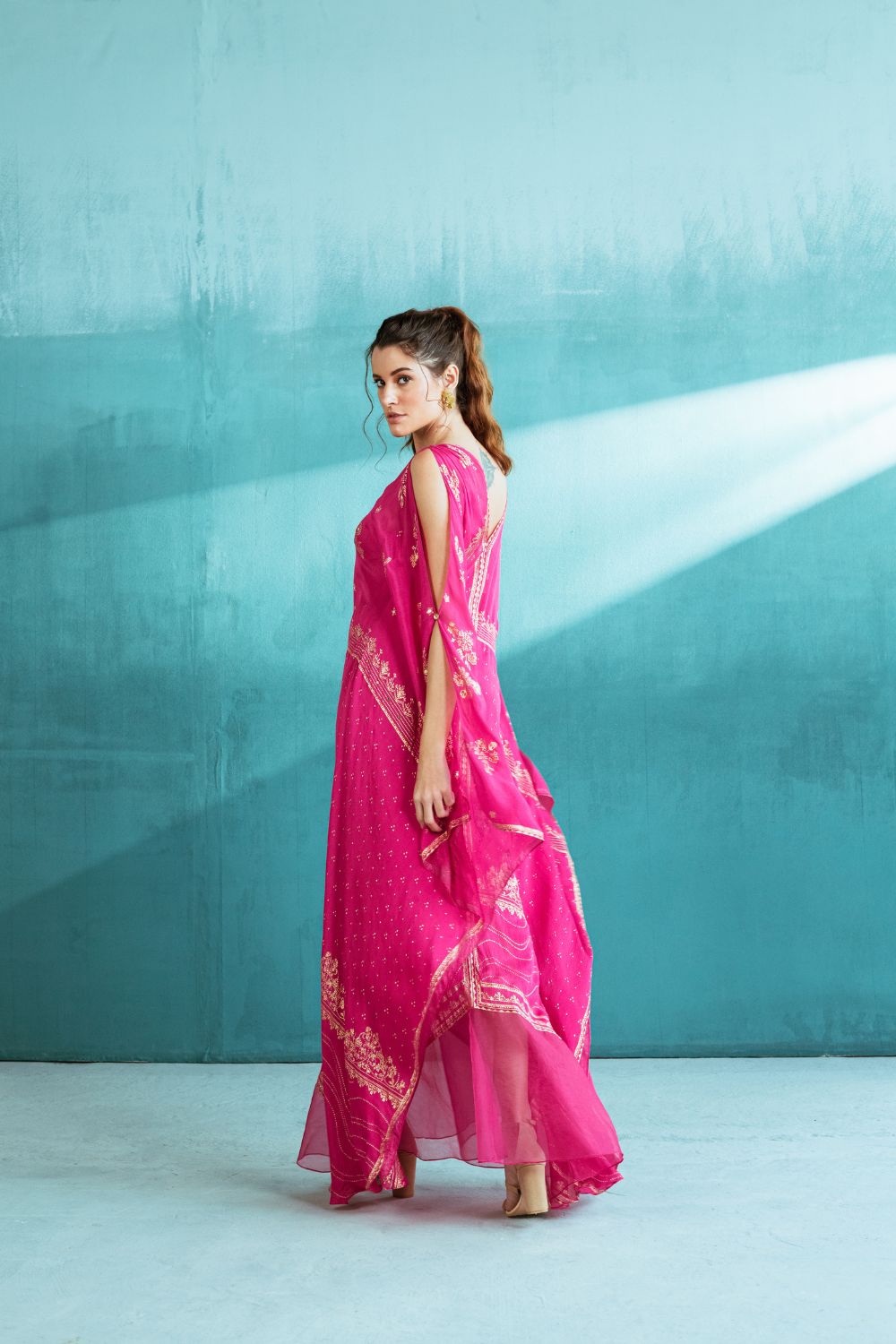 Fuchsia Pink Chiffon Kaftan Set