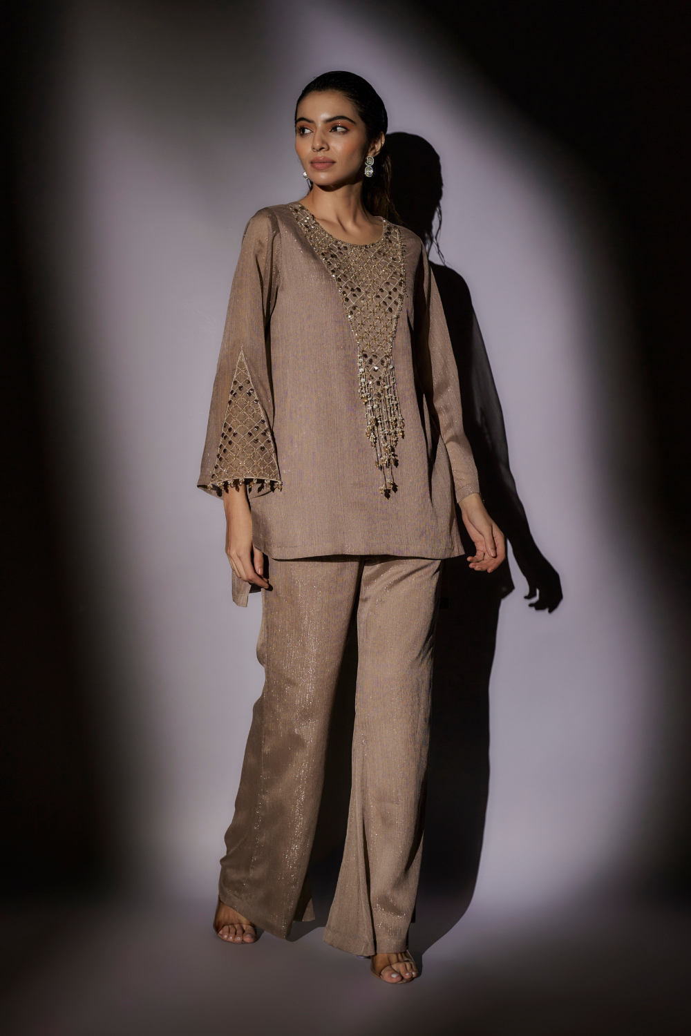 Emily Skin Lurex Co-ord Set - Embroidered Festive Party Wear