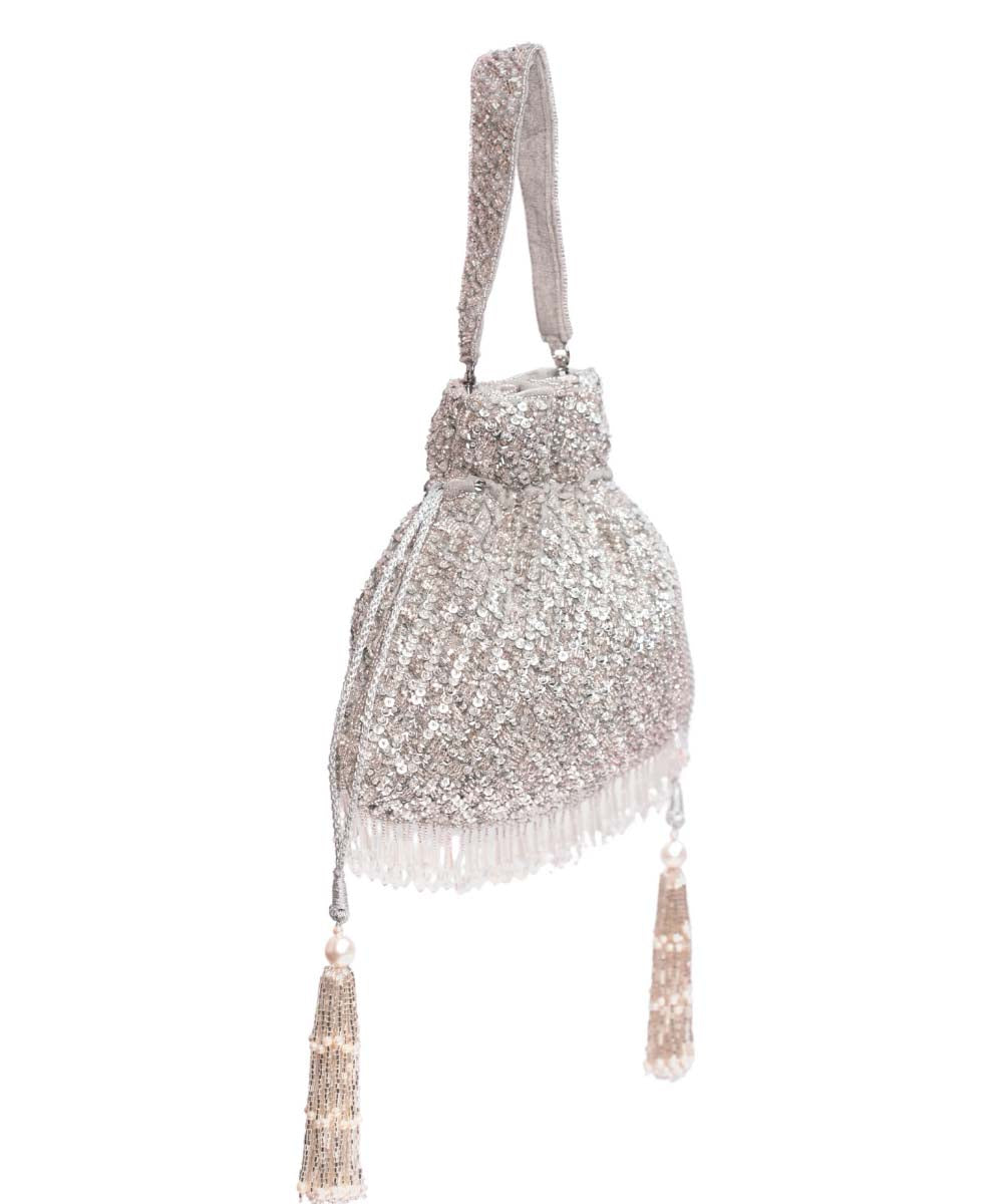 Sitara Silver Suede Sequin Embellished Potli