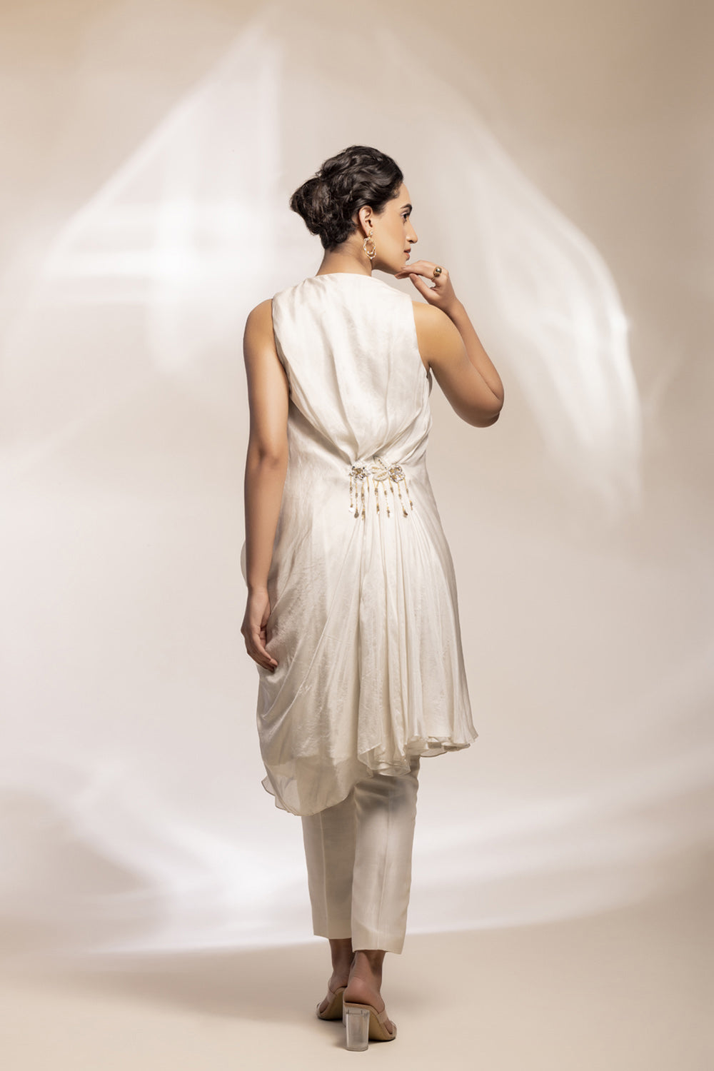 Elegant Draped Chiffon Shirt With Good Motifs - Auraya Fashion 