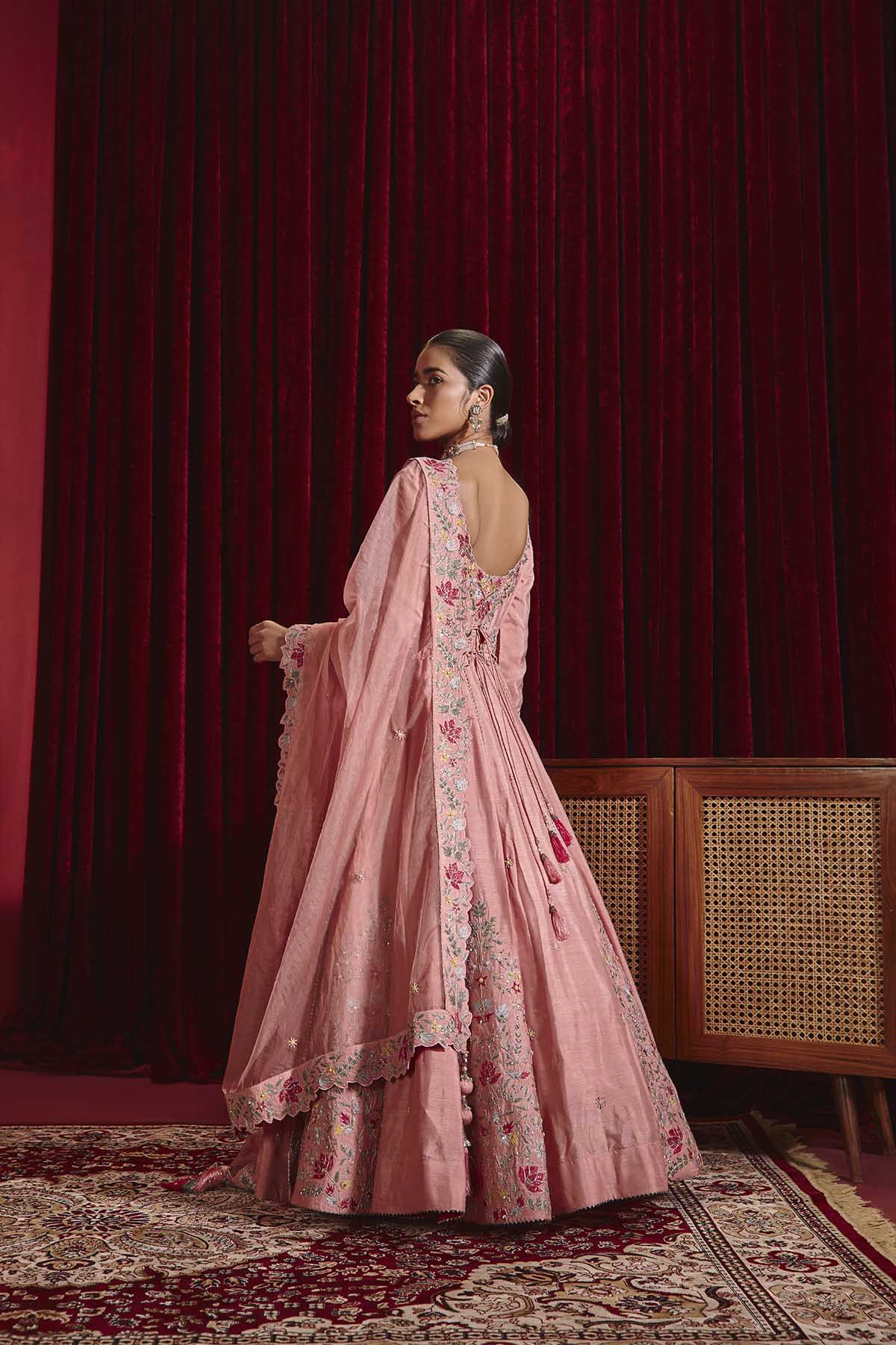 Naira Rose Pink Embroidered Anarkali Set in Dupion Silk