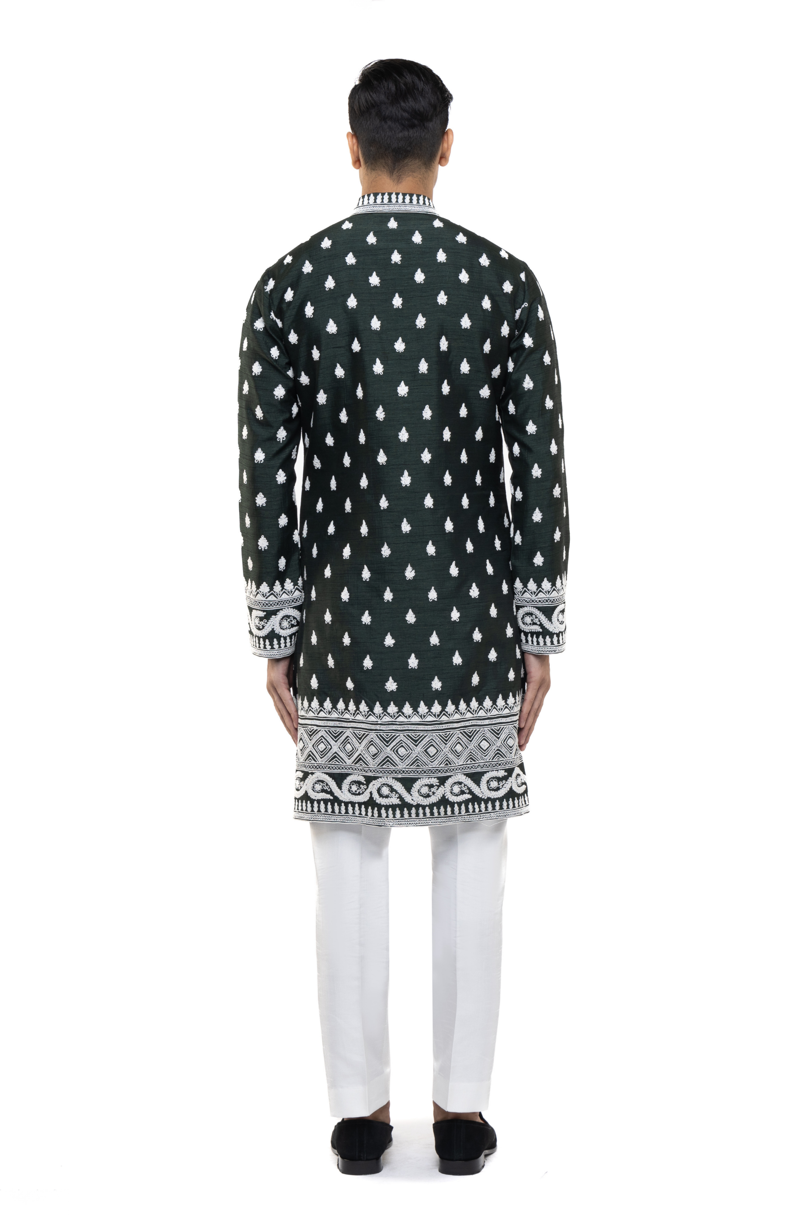 Green & White Silk Dori Embroidery Kurta Set