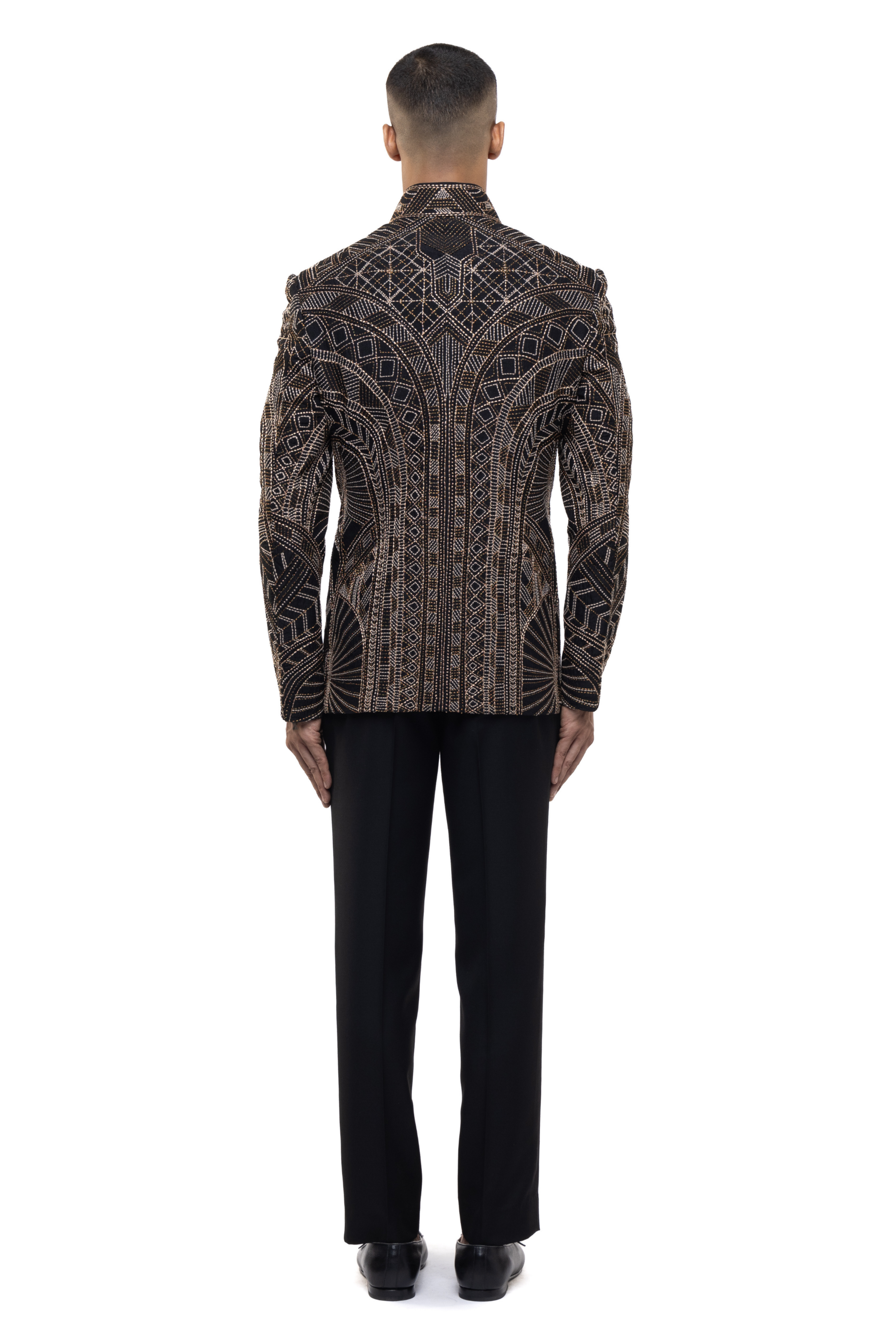 Black and Gold Silk Art Deco Bandhgala Set