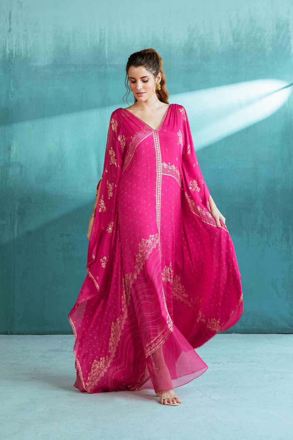 Fuchsia Pink Chiffon Kaftan Set