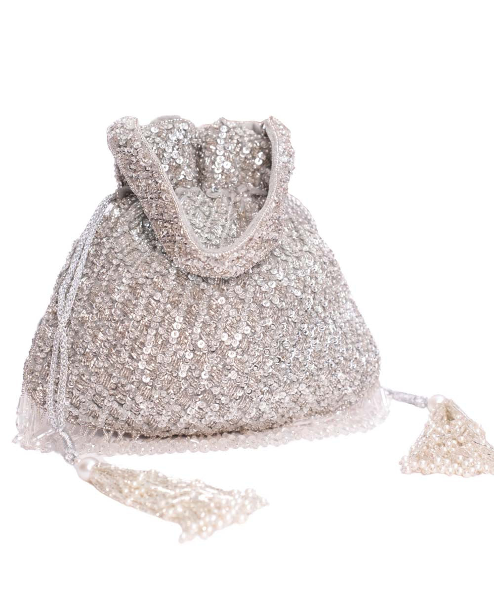 Sitara Silver Suede Sequin Embellished Potli
