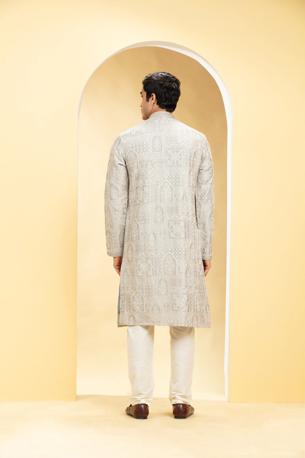 Wheatish Silver Kurta Pajama Set With Self Thread Work