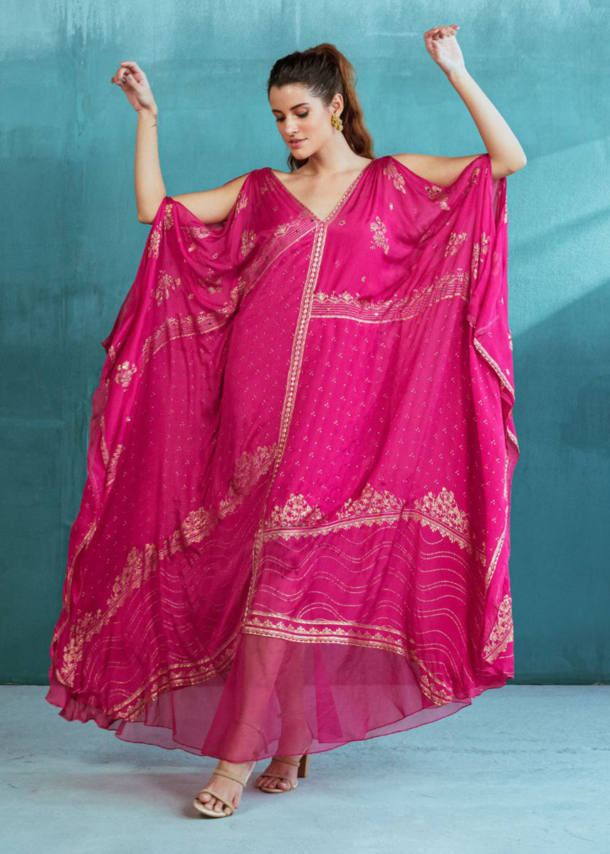 Fuchsia Pink Chiffon Kaftan Set
