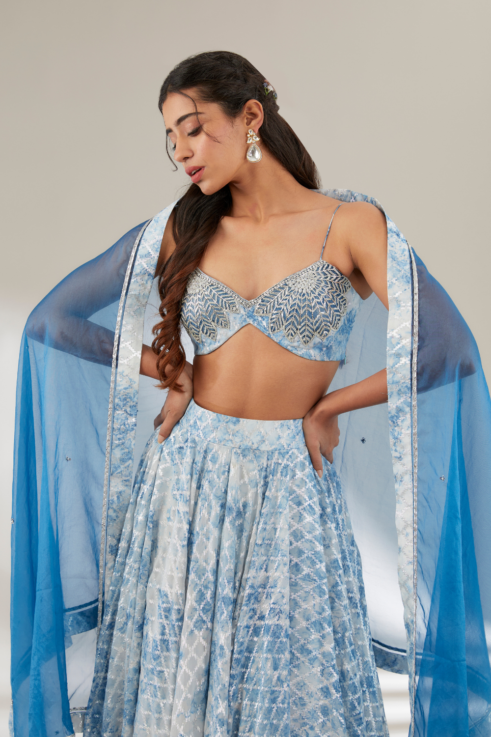 Ishani Lehenga Set - Royal Blue Upada Silk & Organza Ensemble