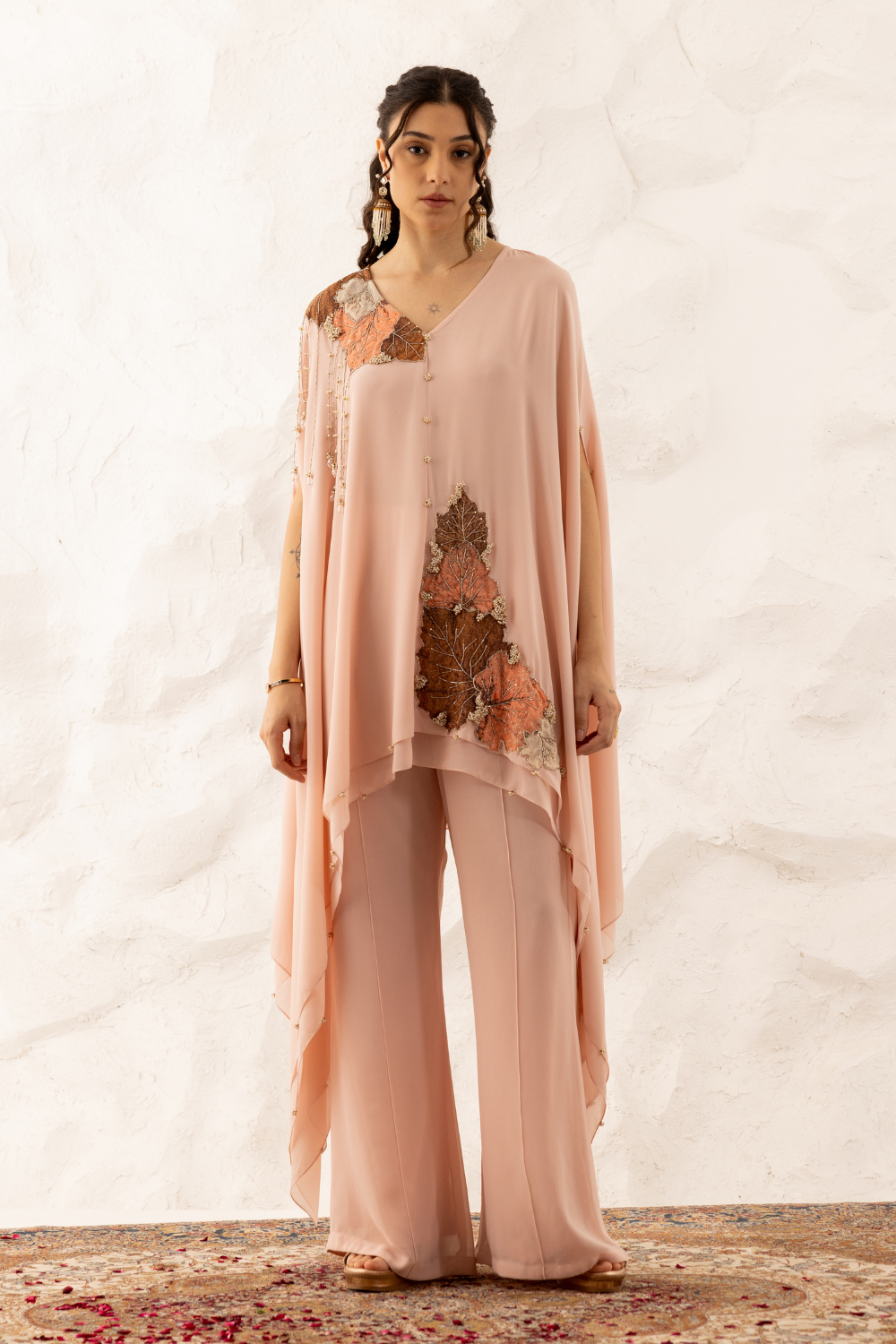 Barkha Rose Pink Georgette Co-ord Set with Applique Cape