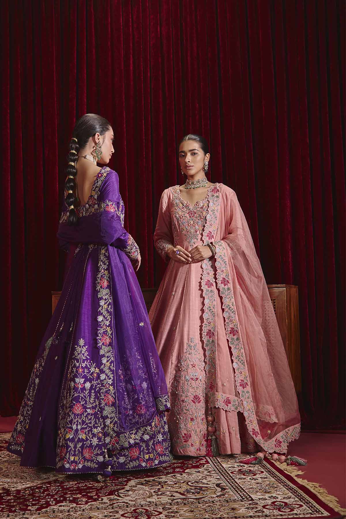 Naira Purple Embroidered Anarkali Set in Structured Dupion Silk