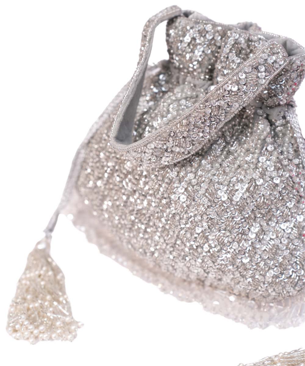 Sitara Silver Suede Sequin Embellished Potli