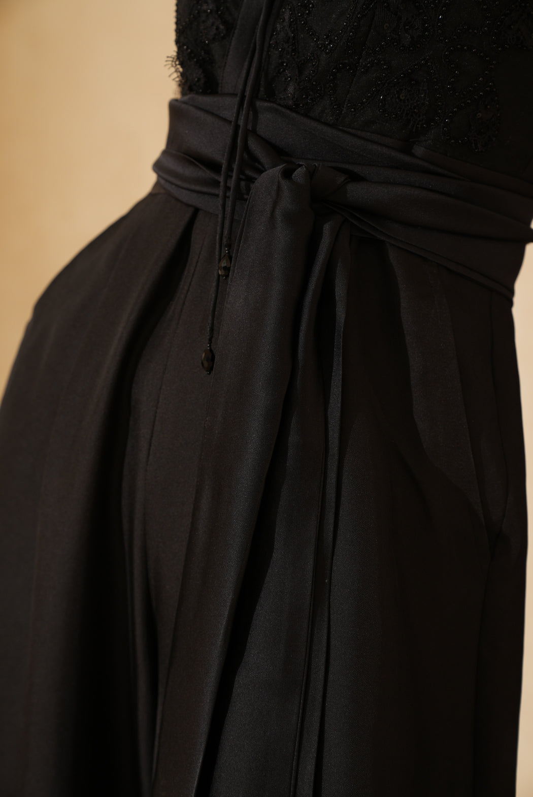 Elegant Black Silk Set with Airy Organza Top & Silk Twill Pants