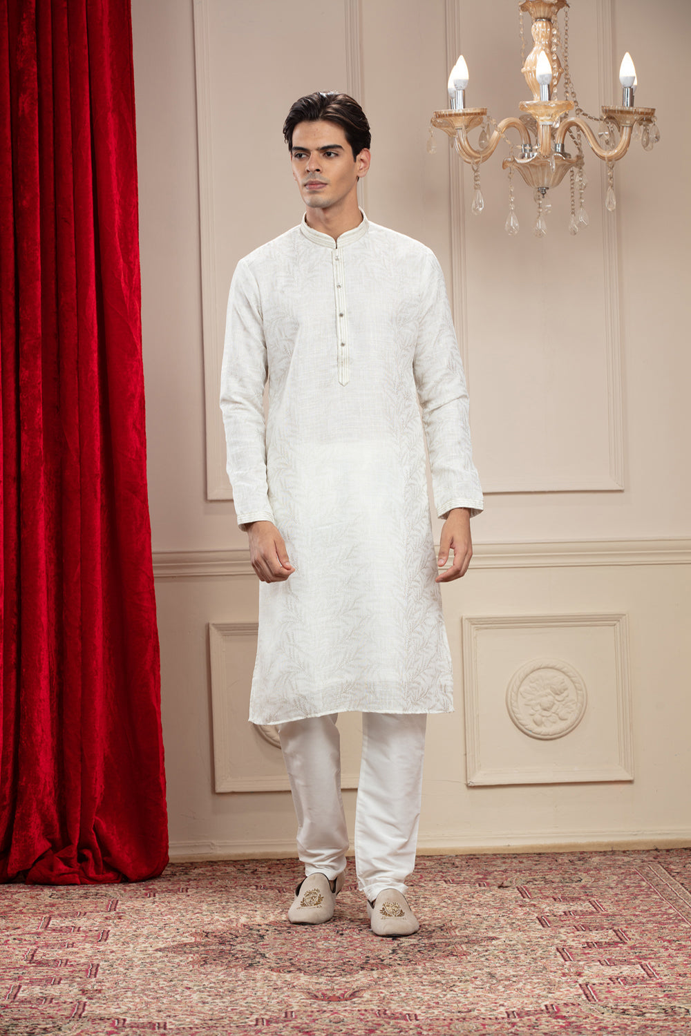 Pearl White Plain Splendid Silk Kurta Pajama Set