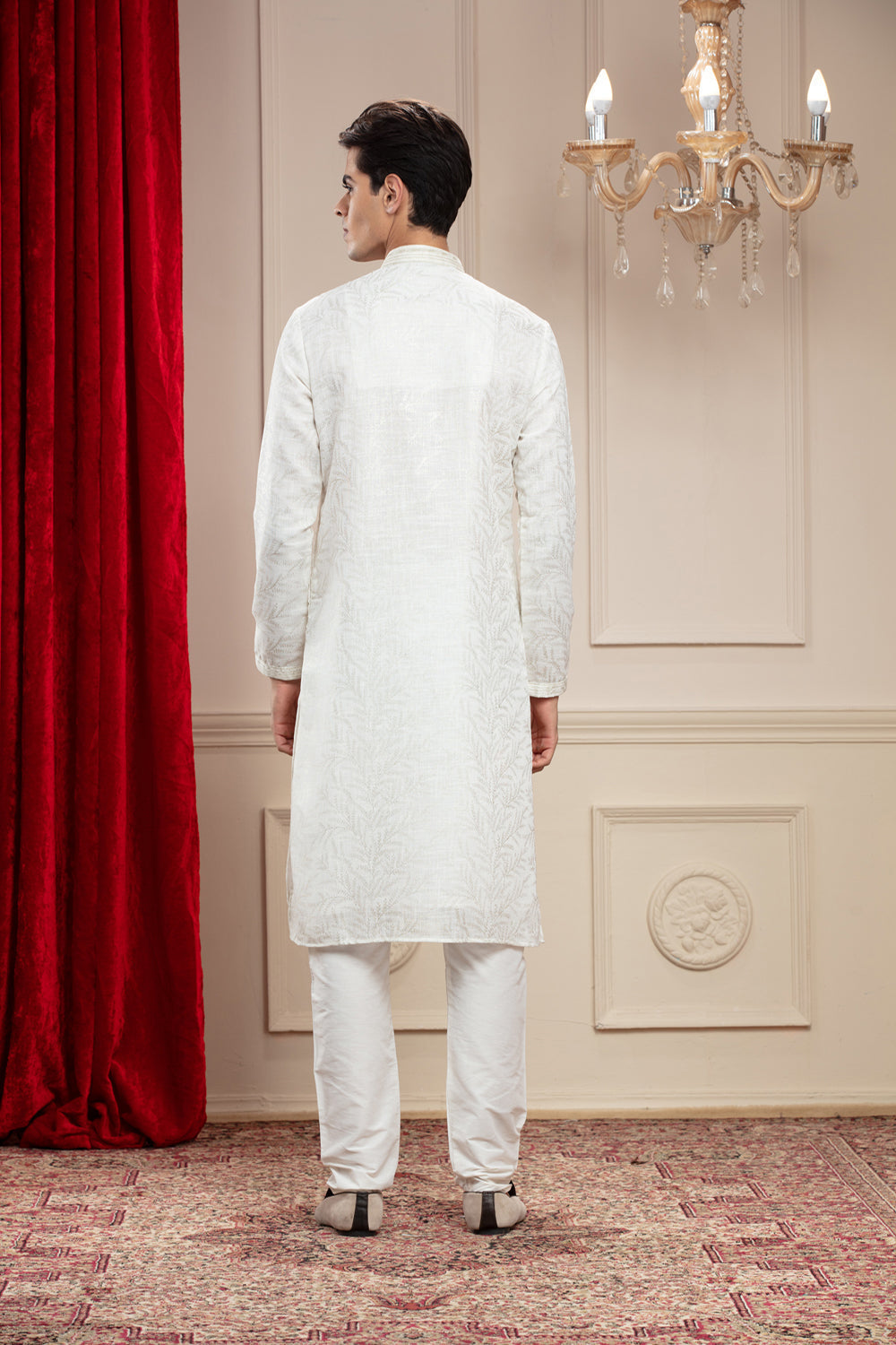 Pearl White Plain Splendid Silk Kurta Pajama Set