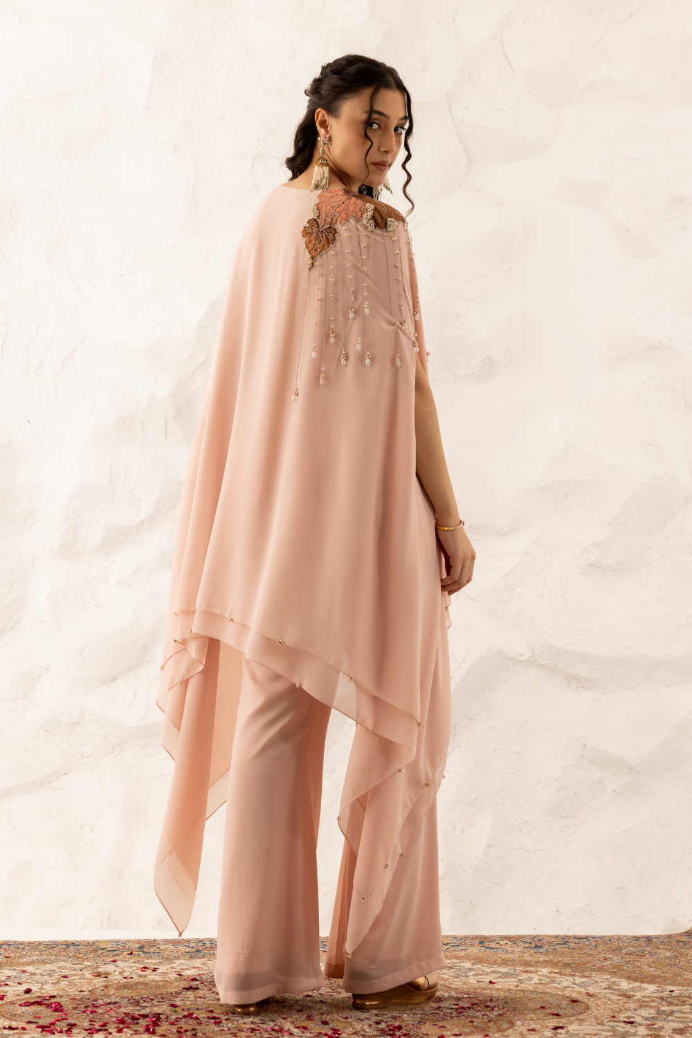 Barkha Rose Pink Georgette Co-ord Set with Applique Cape