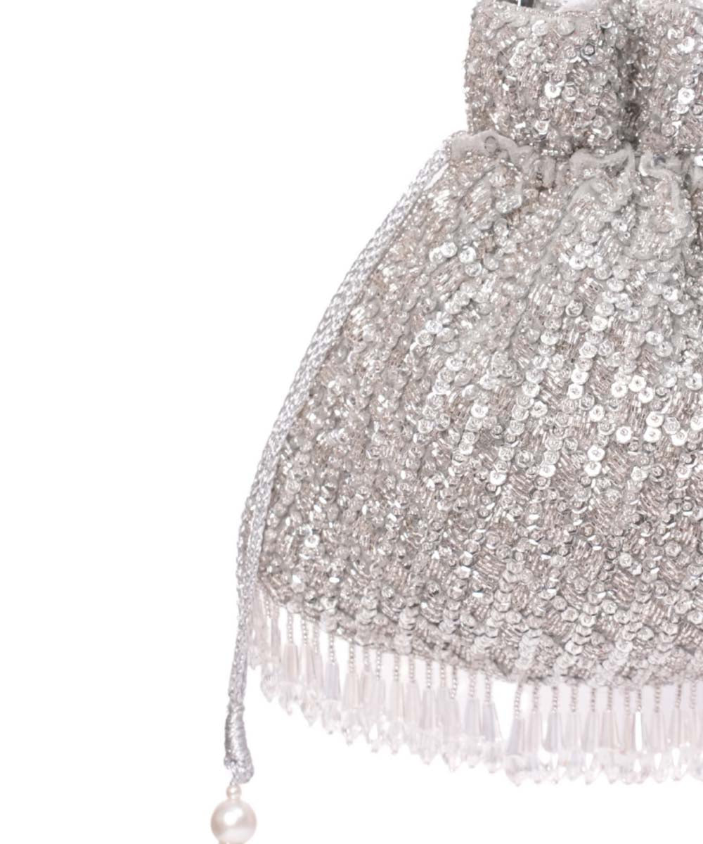 Sitara Silver Suede Sequin Embellished Potli