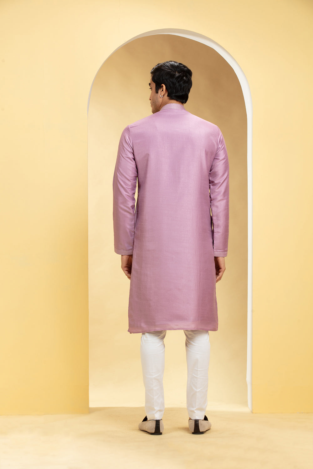 Dark Carnation Pink Lucknowi Kurta Pajama Set With Mirror And Thread Work