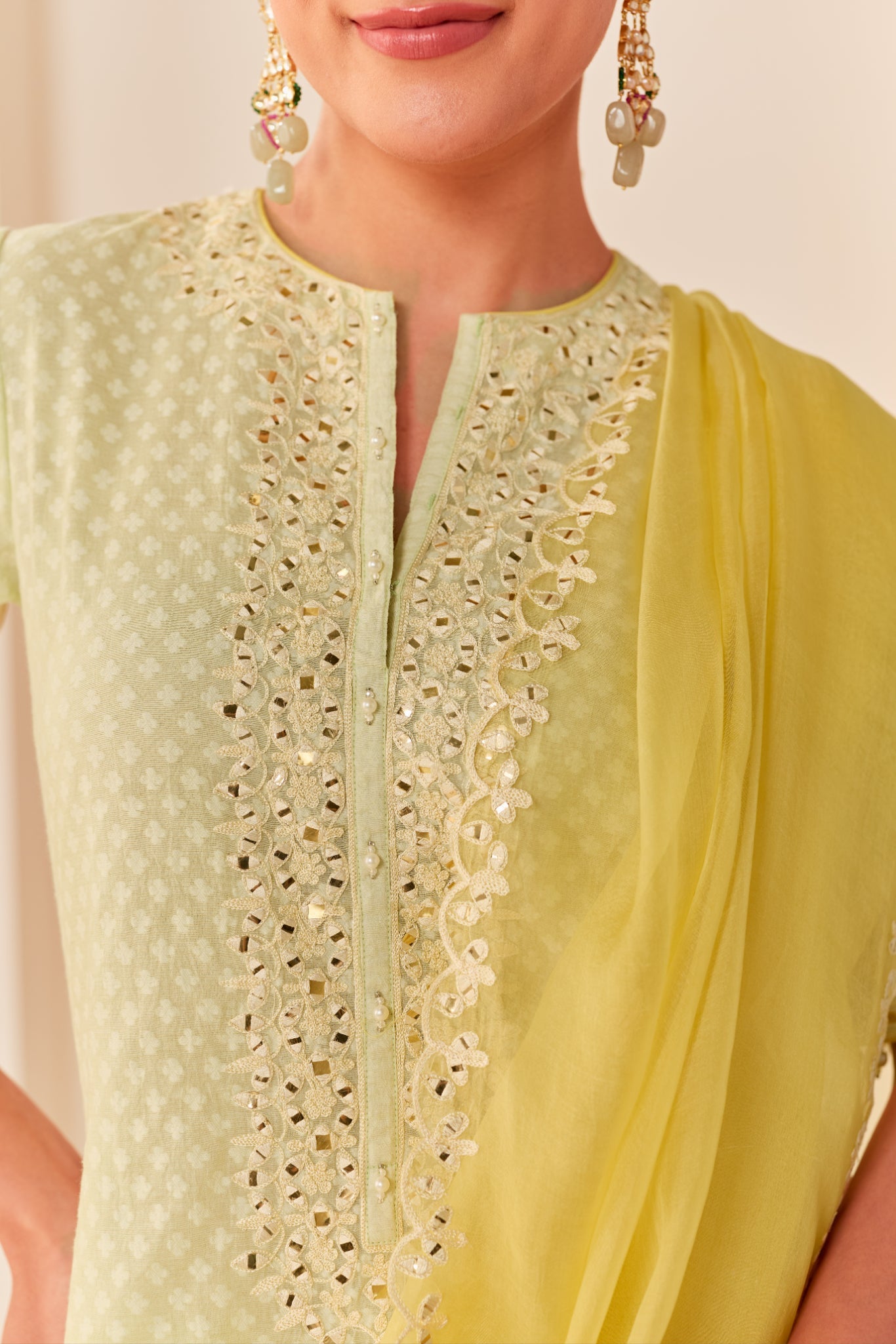 ANAISHA - MINT GREEN SHORT KURTA WITH FARSHI SALWAR AND DUPATTA