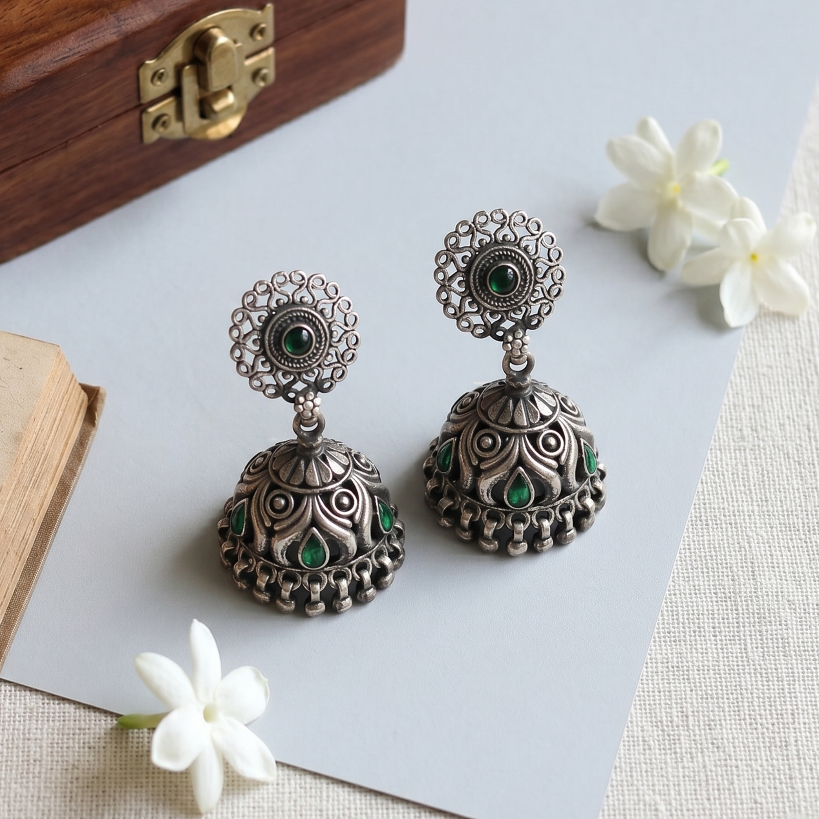 Sangeeta Boochra Tribal Inspired Oxidised Silver Jhumka Earrings