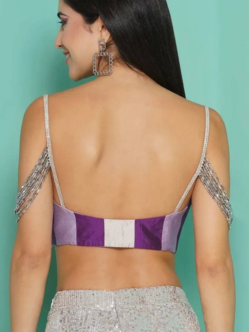 Ombre sequin Saree drape & stripe Blouse