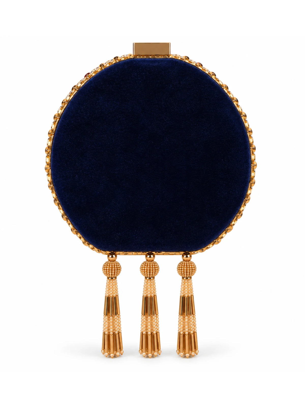 Black Jewel Peacock Print Embroidered Round Clutch Bag