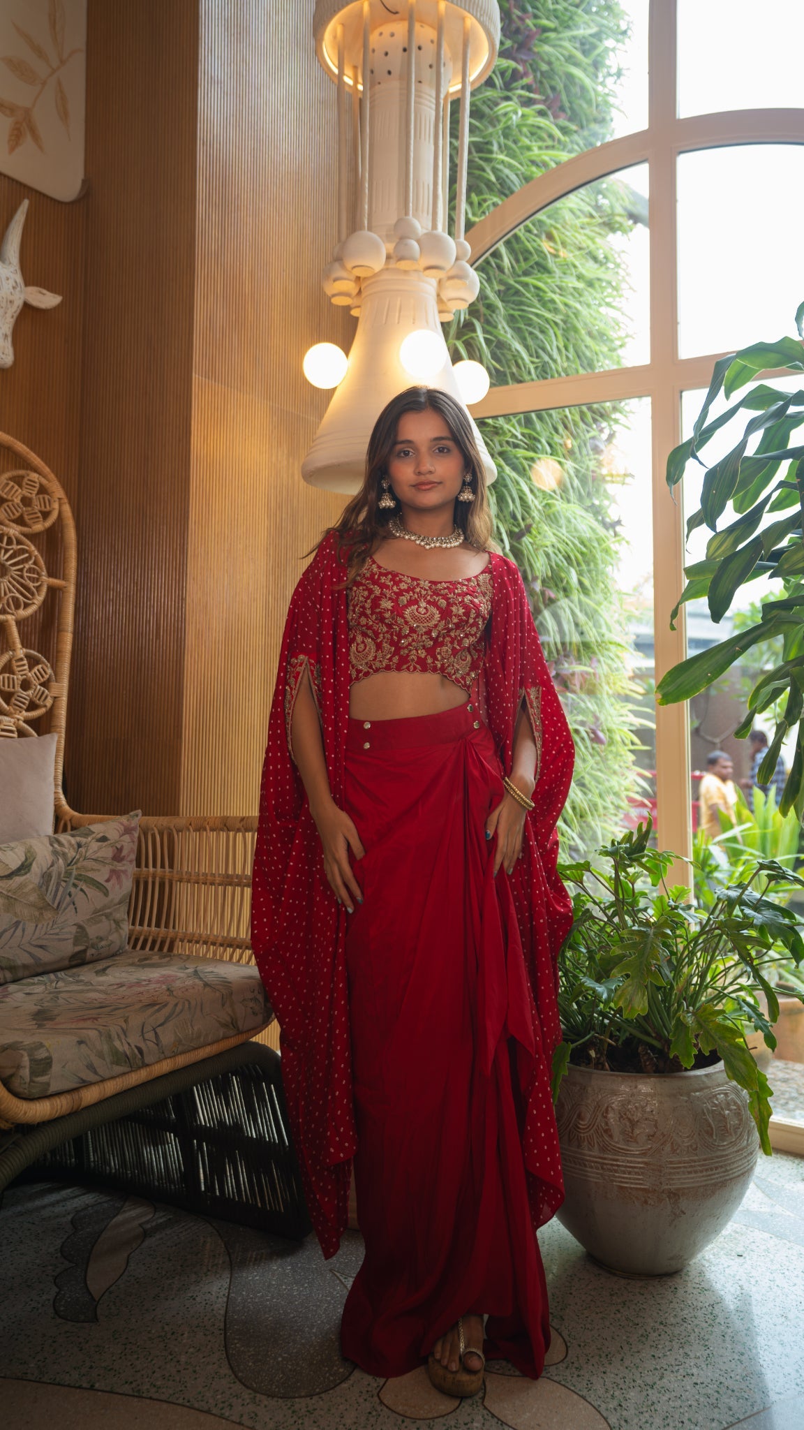 Bandhani Cape Set With a chandbali Crop Top