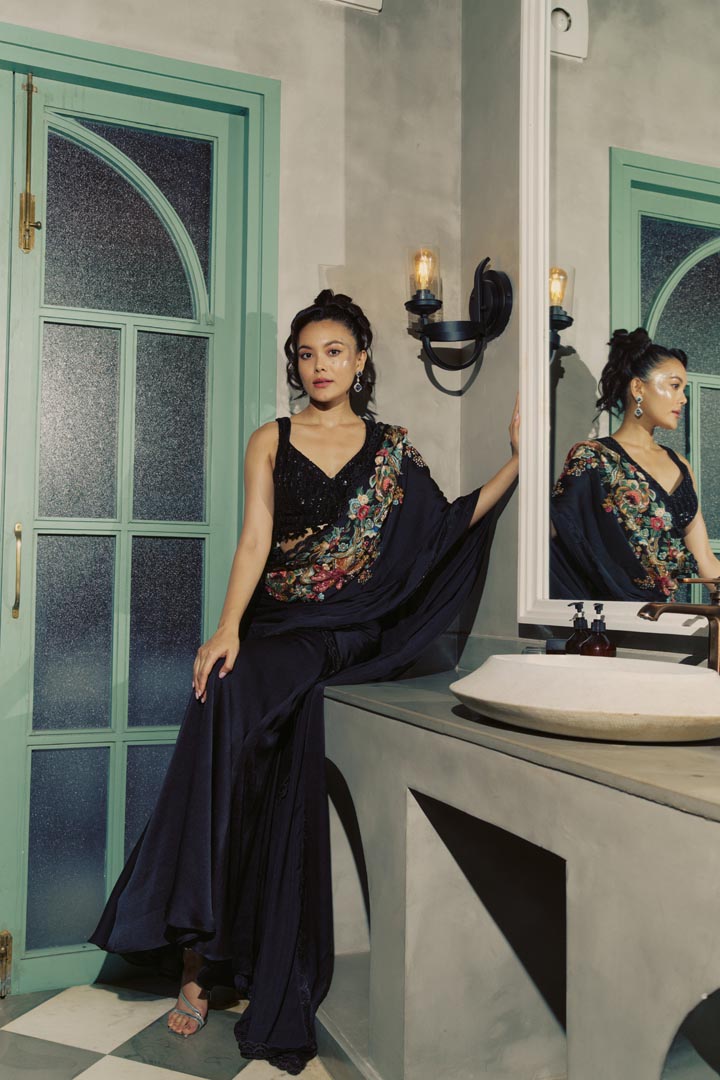 MIDNIGHT EMBROIDERED SAREE SET
