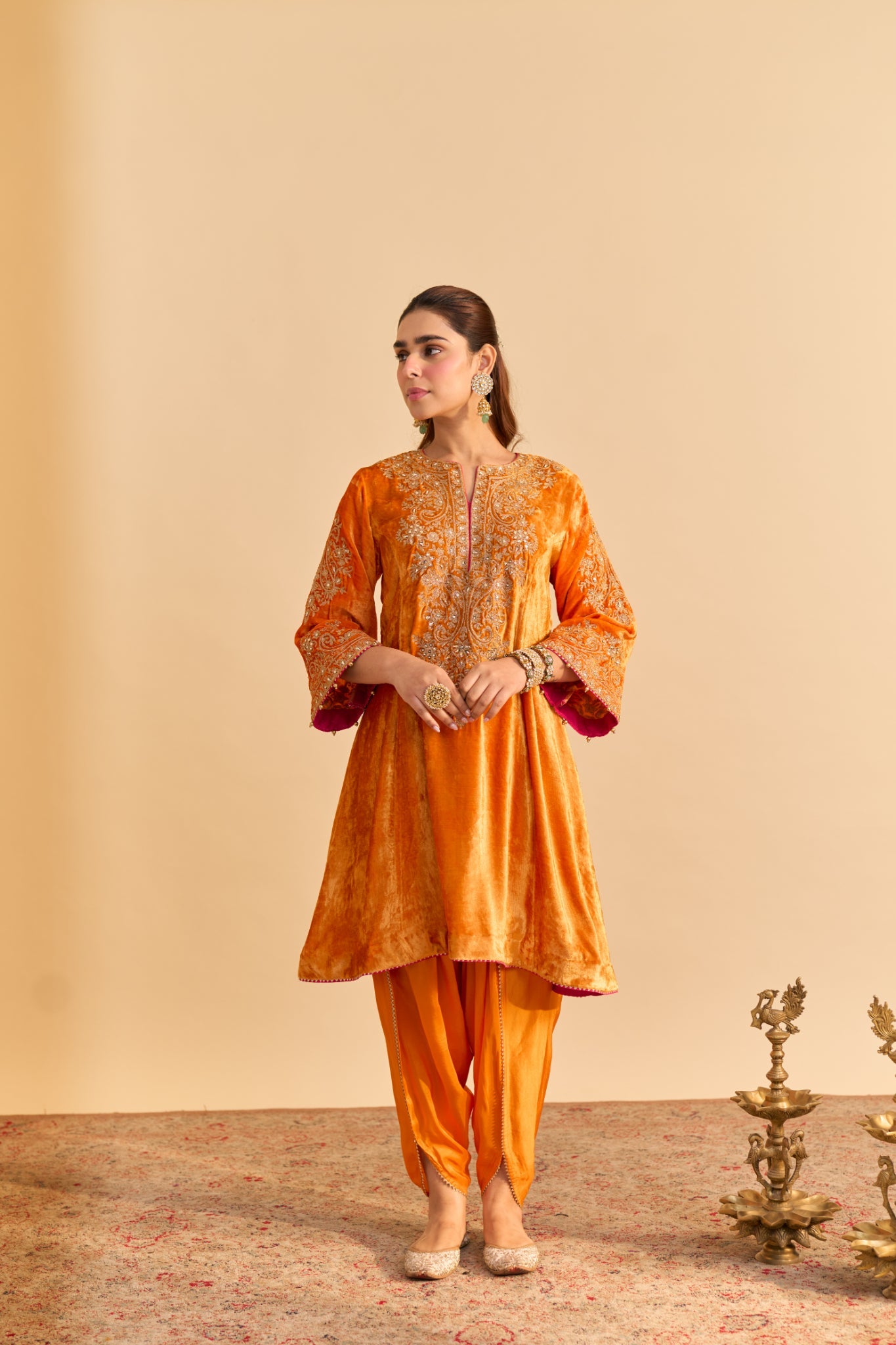 Eira - Orange A-line Kurta with Dhoti with Dupatta