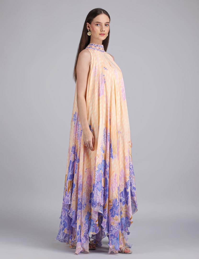 Denser Duo Corsage Placement Printed High Low  Dress