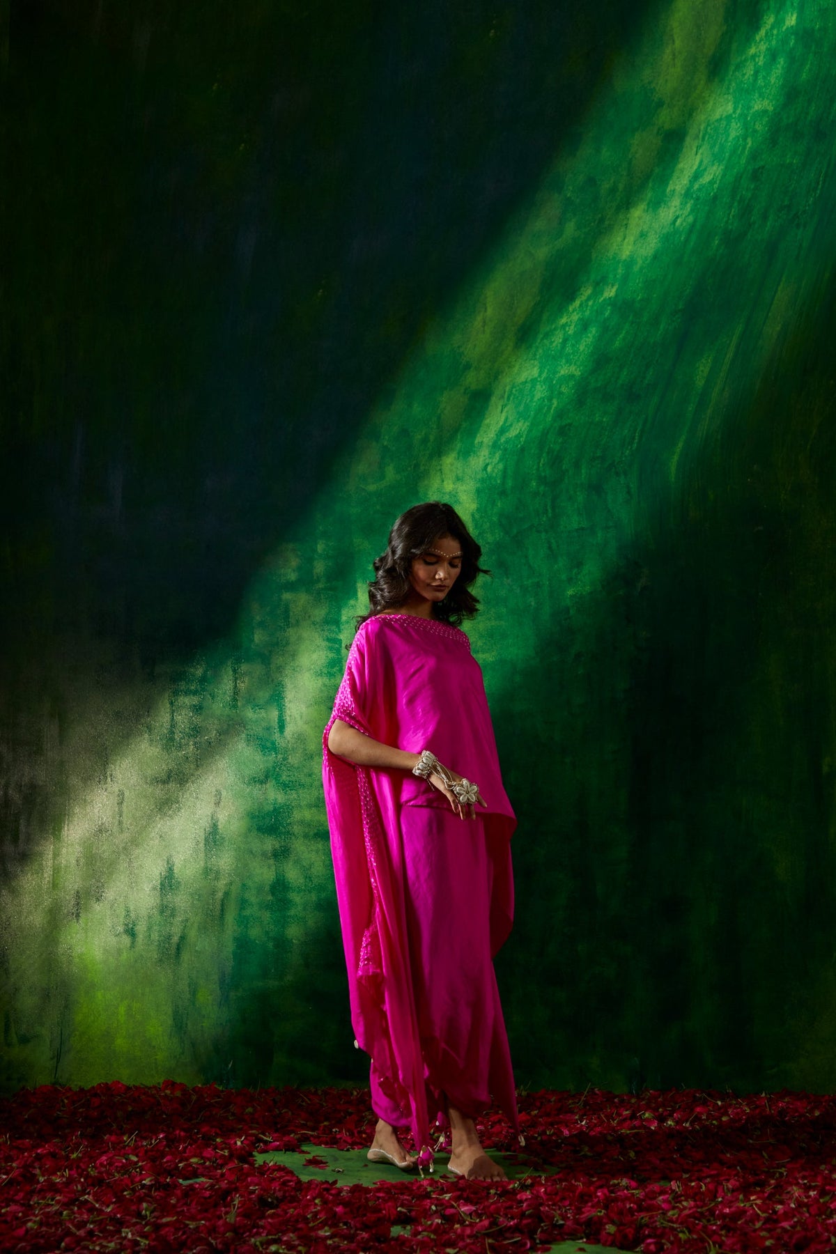 Bandhni asymmetrical cape with drape skirt