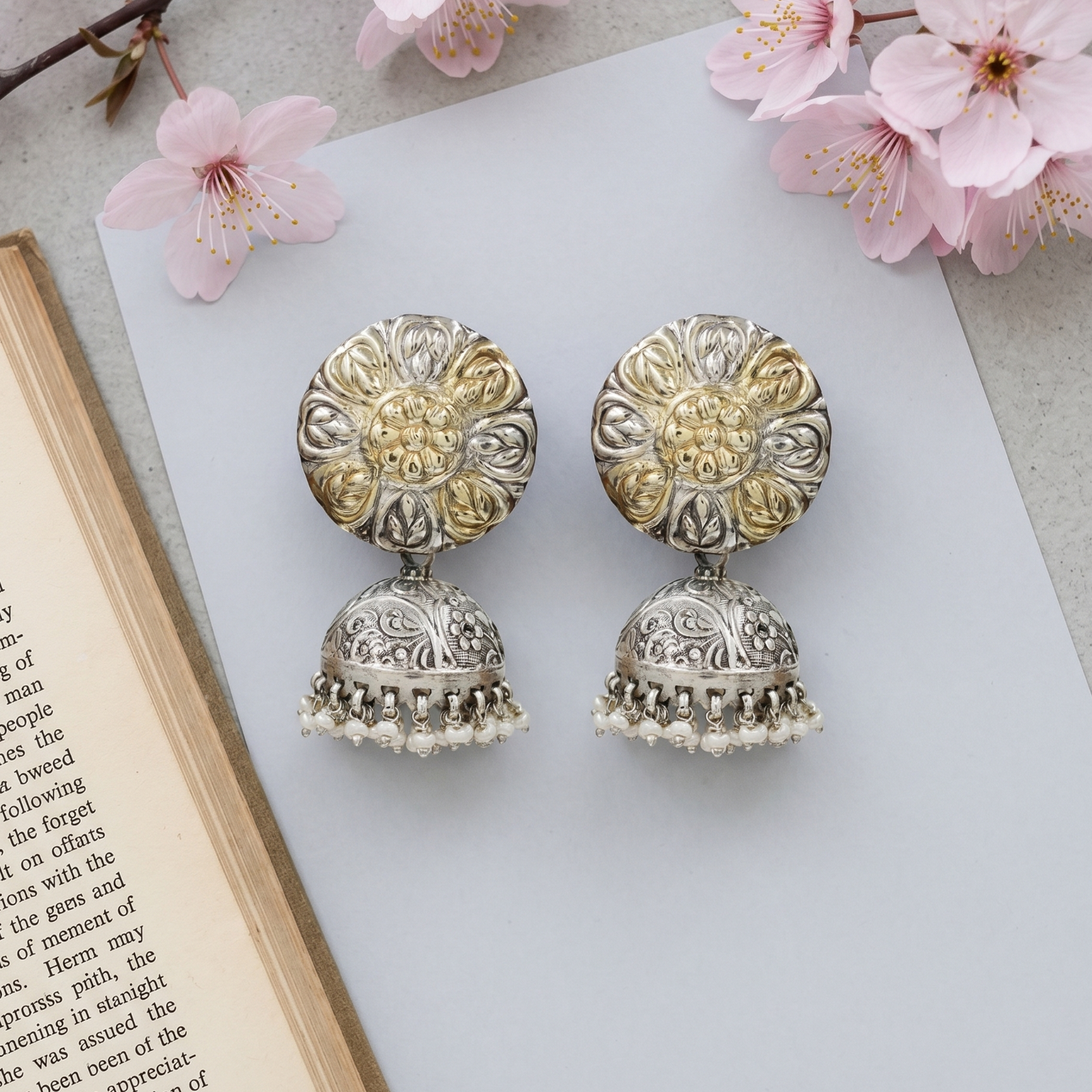 Sangeeta Boochra Dual Tone Floral Jhumka Earrings
