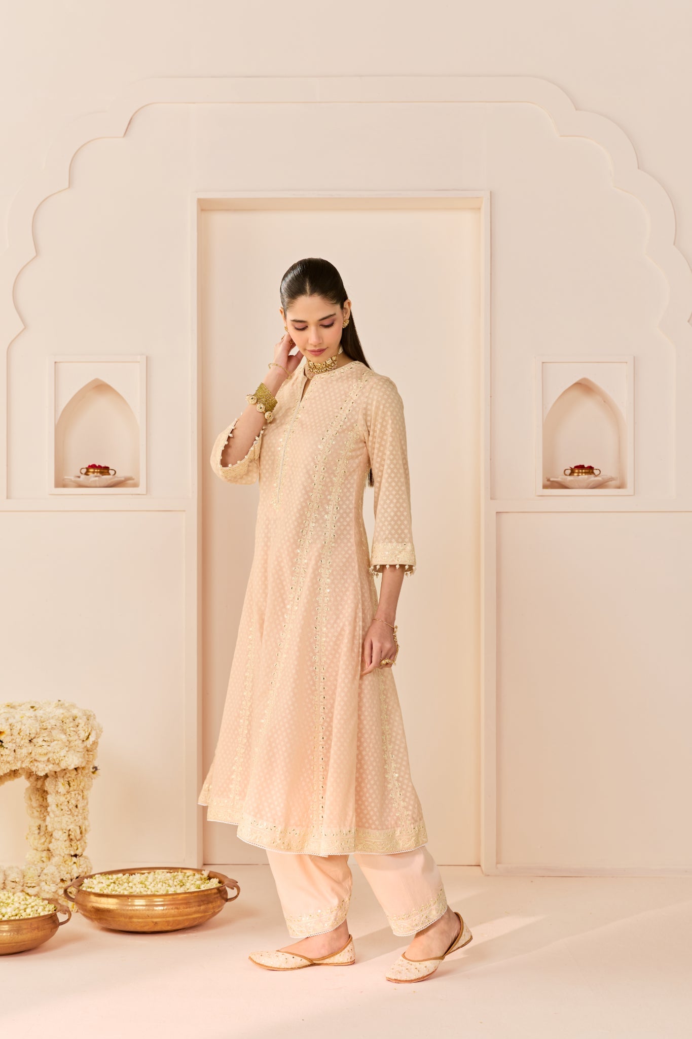 FIRDAUS - CARNATION PINK LONG KALIDAAR CHAUGA WITH DOGRI SALWAR AND DUPATTA