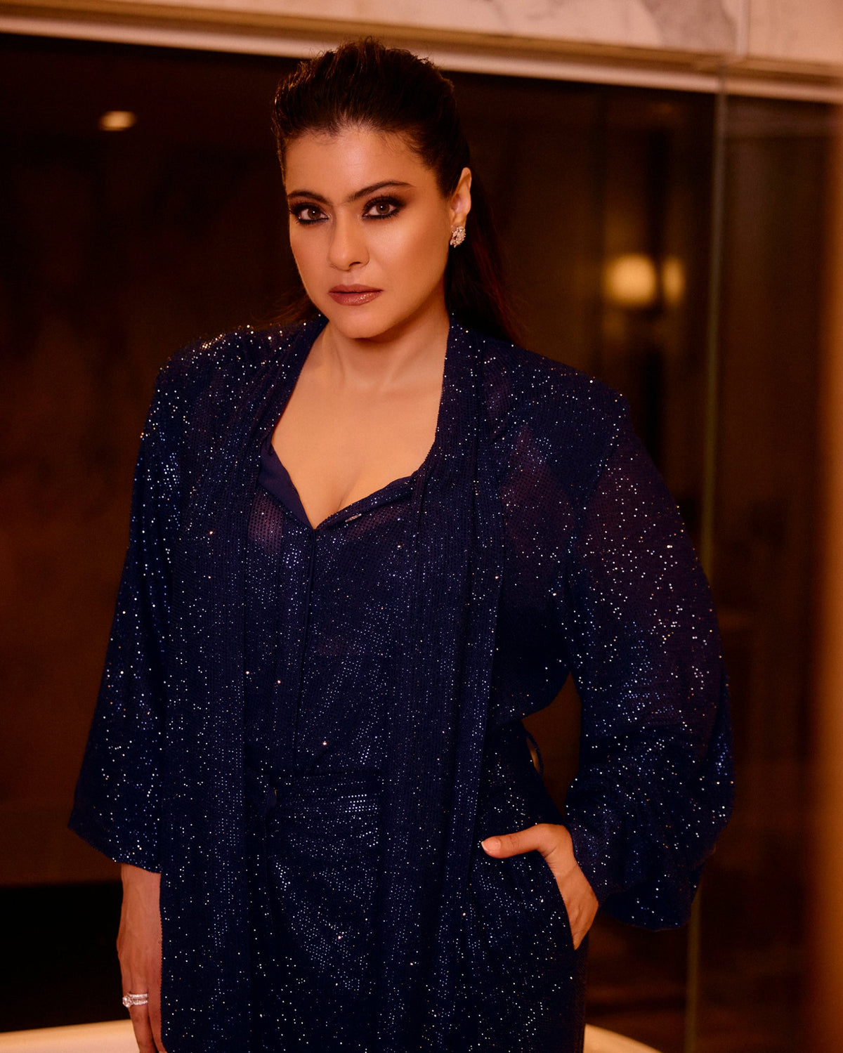 Kajol in Midnight Stardust Crystal Co-ord Set