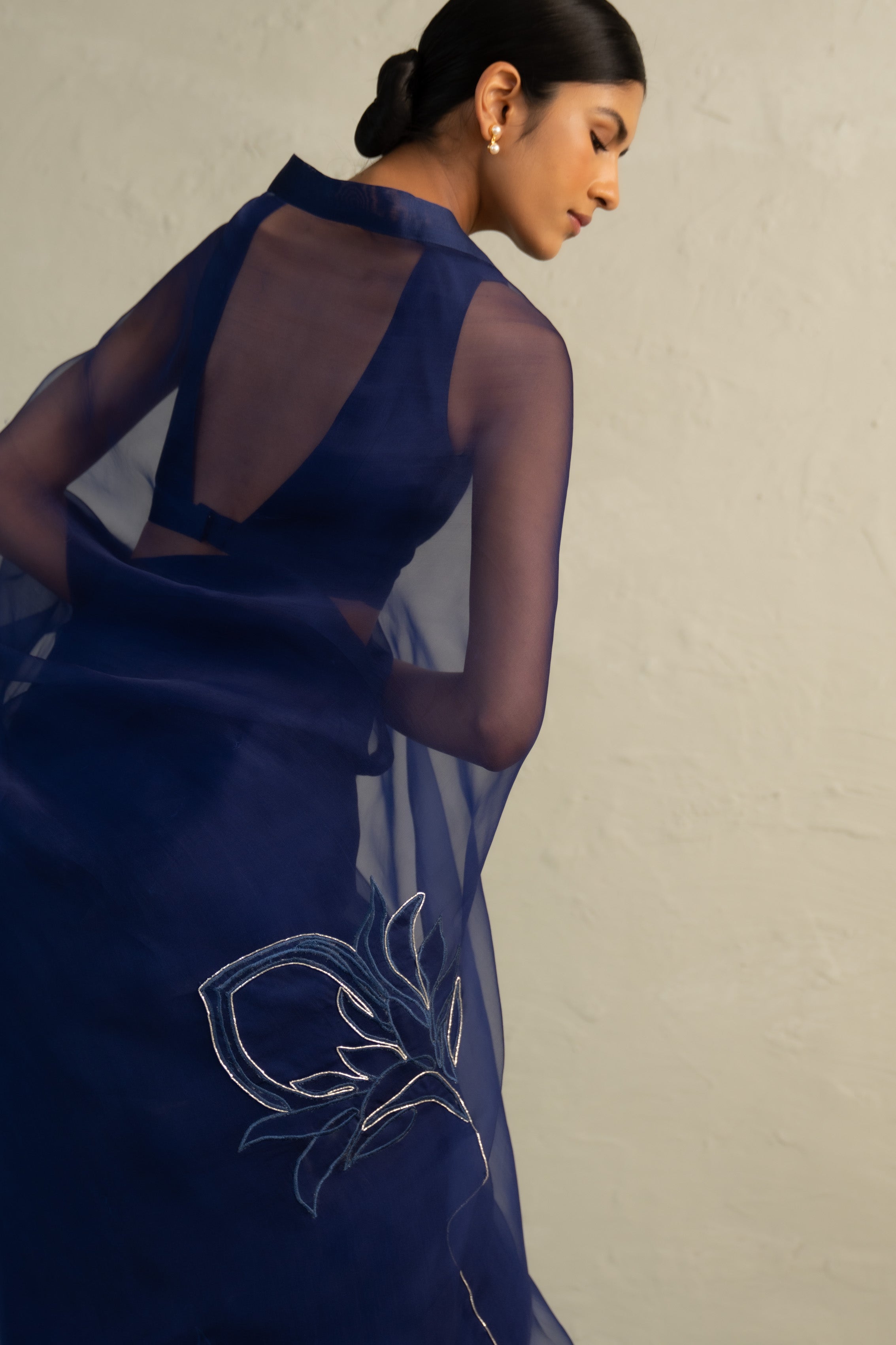 Blue Edit Organza Appliqu� Saree