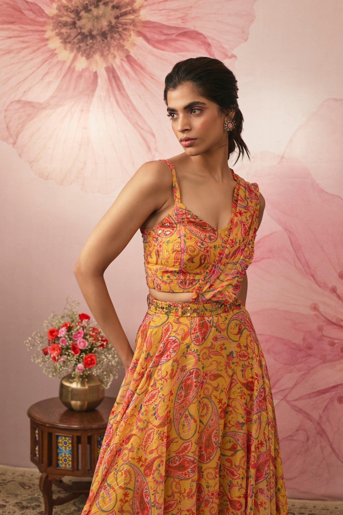 YELLOW PAISLEY PRINTED LEHENGA SET
