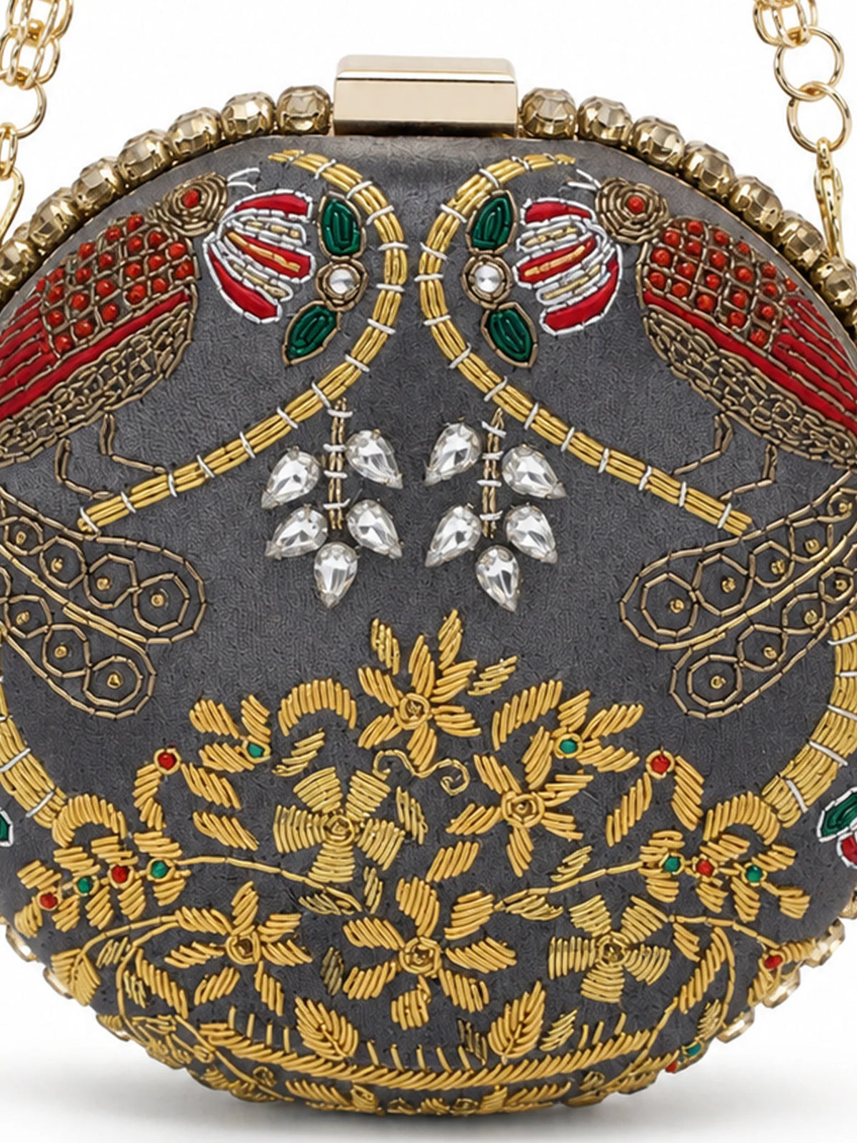 Zardozi Embroidered Clutch with Gold Chain